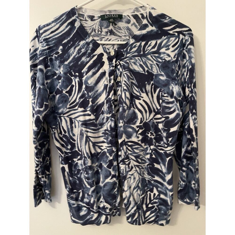 Lauren Ralph Lauren Women’s Blue Swirl Cardigan Sz L